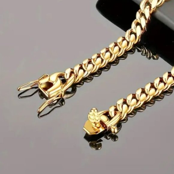 Mens 8.5" Locking Clasp 18K Gold Cuban Chain Link Bracelet 18 Karat Jewelry 8.5 - Picture 8 of 8